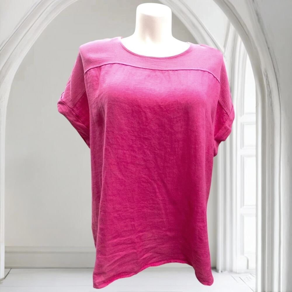 Bellambia Linen Lagenlook Top Women 1X Hot Pink Italy Oversized Boxy Blouse